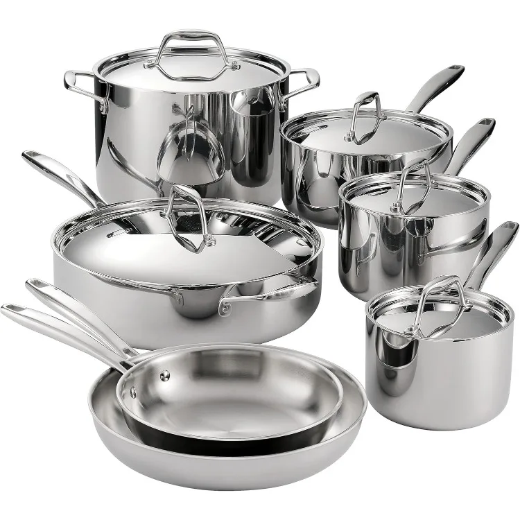 Tri-Ply Clad Stainless Steel 12-Piece Cookware Set with Lids, Pots and Pans Kitchen Set, Induction-Ready, Dishwasher-Safe