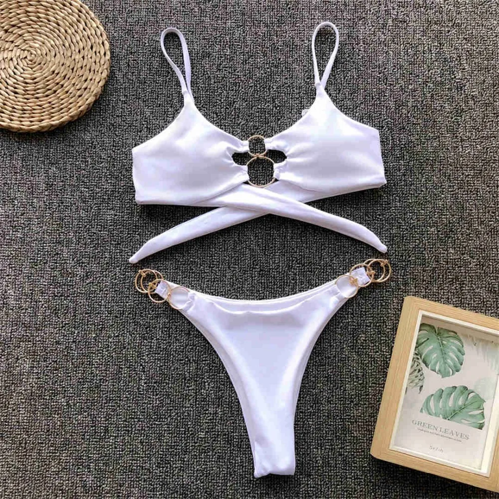 Metallringe, Leopardenmuster, brasilianischer Bikini, Damen-Badebekleidung, zweiteiliger Bikini, String-Bikini, Badeanzug, Badebekleidung, Modell V1441. – Detail 19