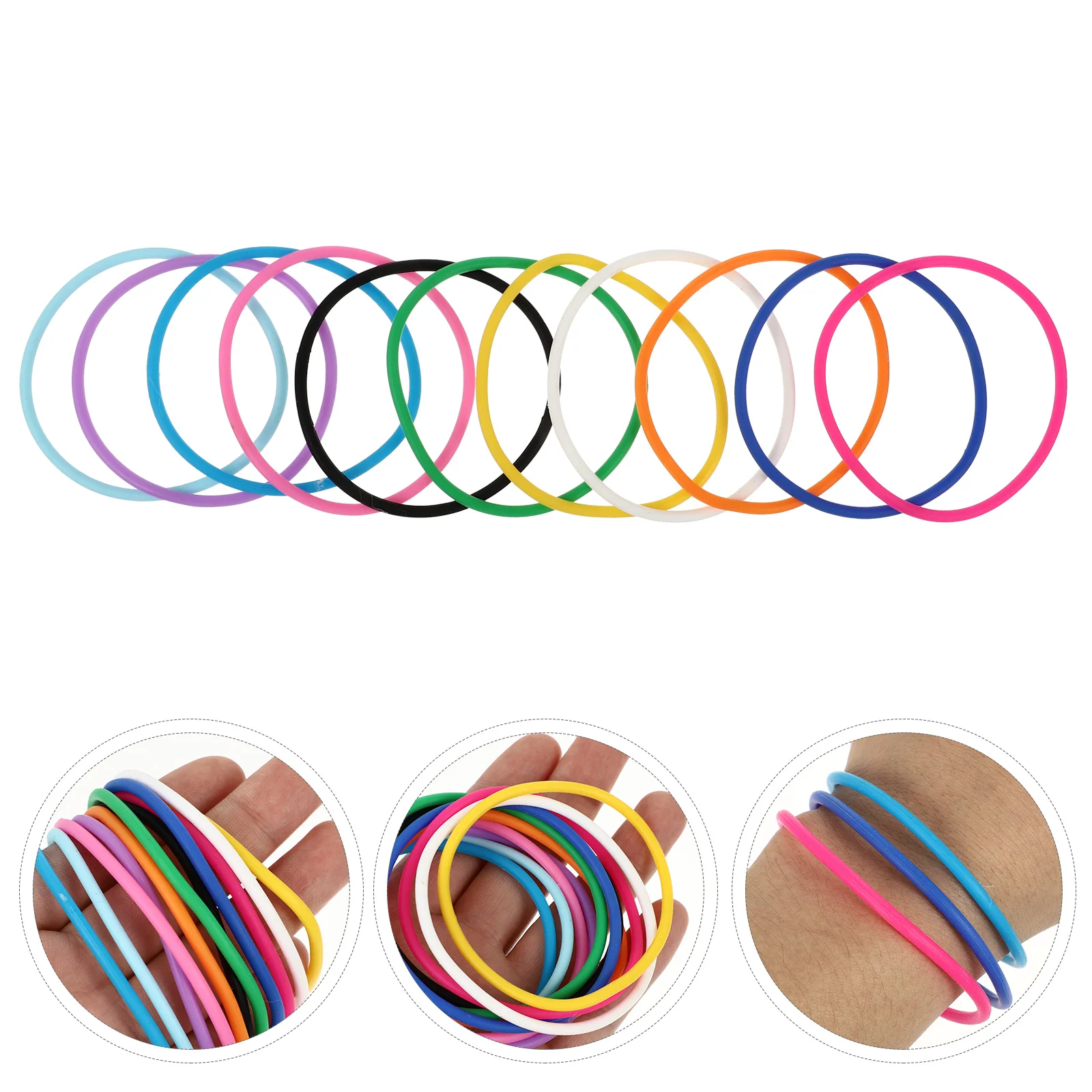 10 Pcs Silicone Bracelet Rubber Bracelets Jelly 80's Colored Wristbands for Kids