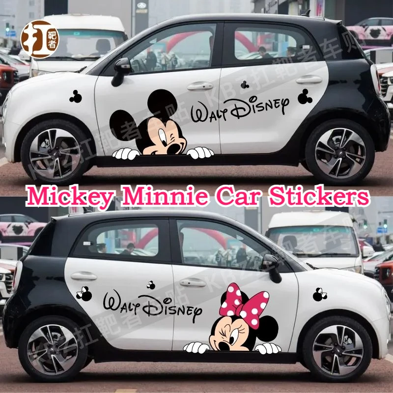 

Мультфильм аниме Дисней милые наклейки на автомобиль с Микки и Минни, креативные наклейки для украшения автомобиля, покрытие царапин