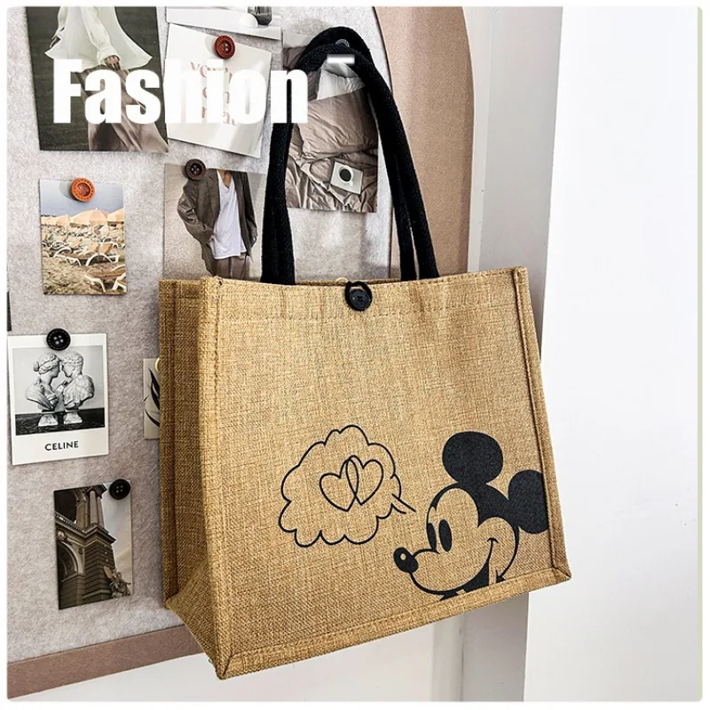 Disney Mickey Mouse Tote Bag Cartoon Shoulder Bag Large Capacity Lady Commute Handbag Student Portable Book Storage Shopper Bags