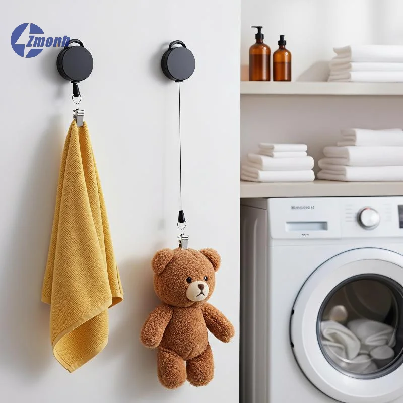 New！Automatic Retractable Towel Rack No Punching Self Adhesive Wall Hanging With Automatic Rebound Strong Clip