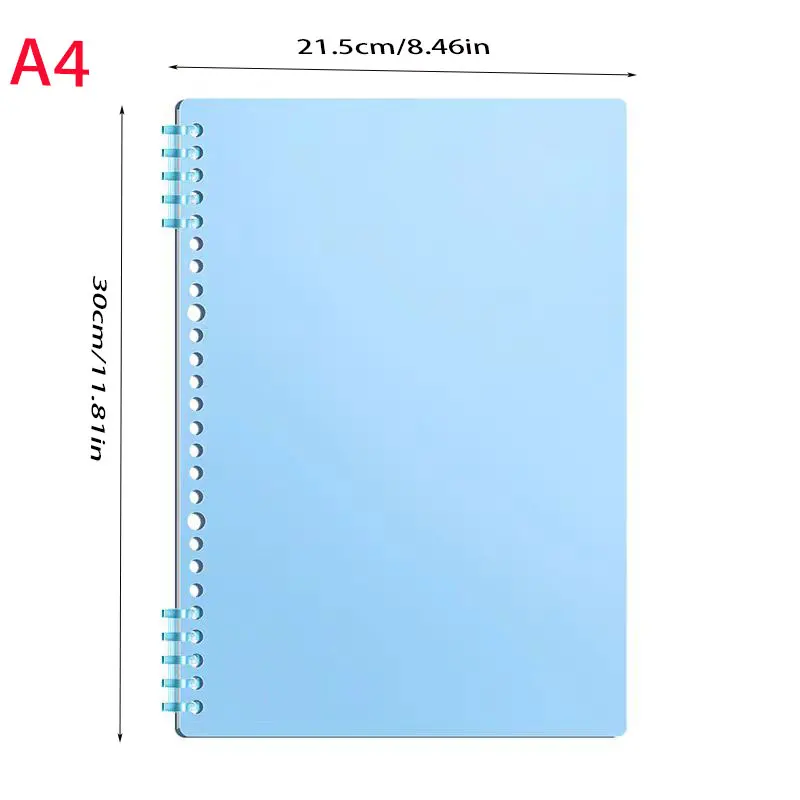 مجموعة غطاء غلاف حلقي أزرق مكونة من قطعتين، ورقة غطاء دفتر بلاستيكية بحجم A4، دفتر تخزين مثقوب حلزوني، قابل للفصل، لا