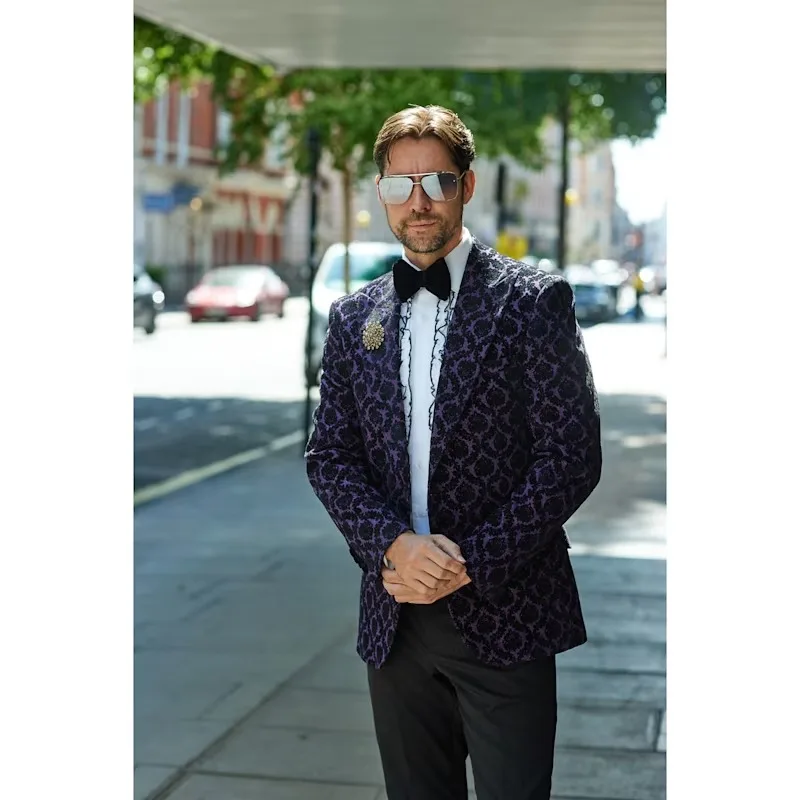Colourful Casual Men's Slim Fit Jacquard Blazer Glitter Grooms Tuxedo 2Pcs Jacket Pants Set Jacket for Wedding Customized