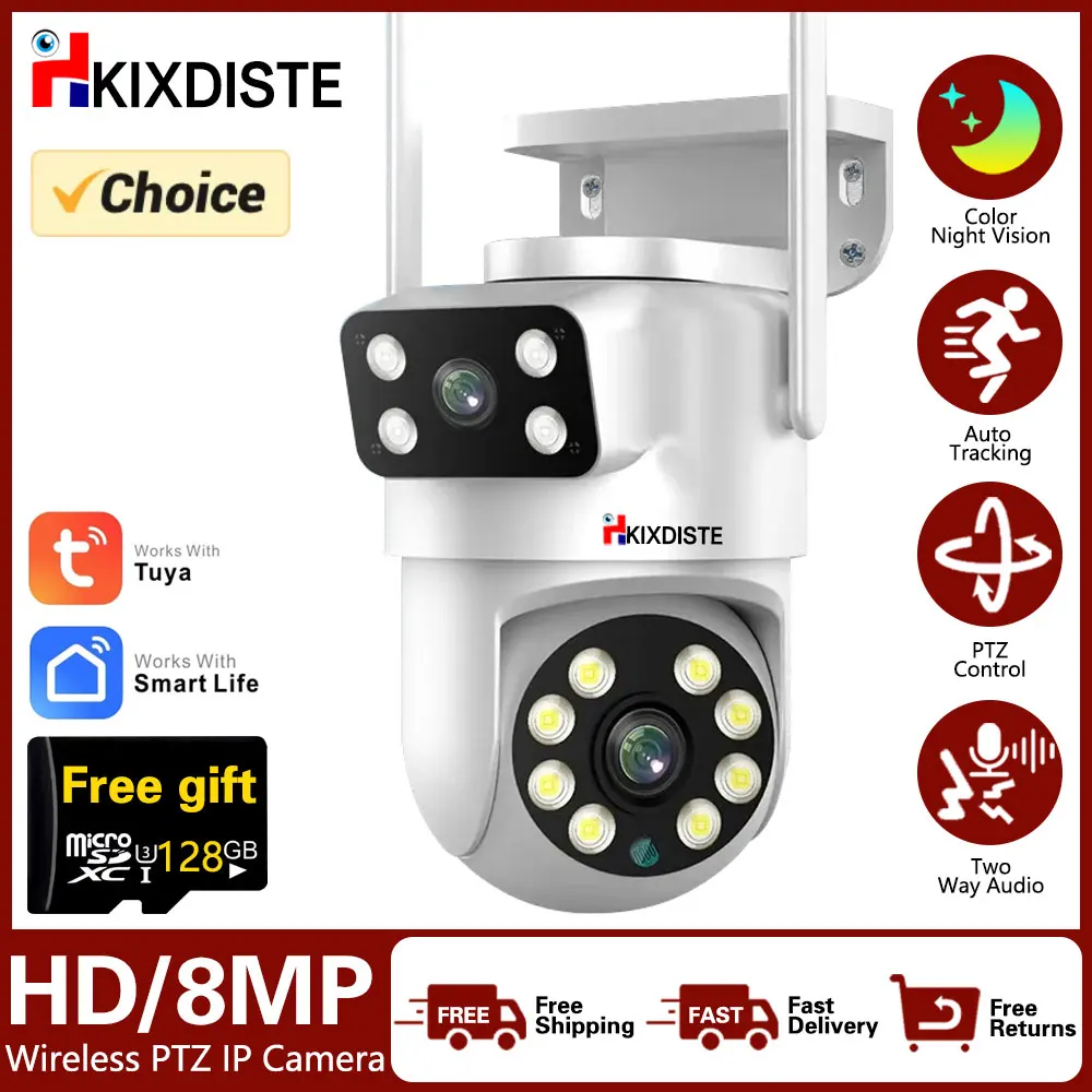 4K 8MP Dual Lens Baby Tuya Smart Life Home Auto Tracking Security Protection Wifi Outdoor PTZ CCTV Video Surveillance IP Camera