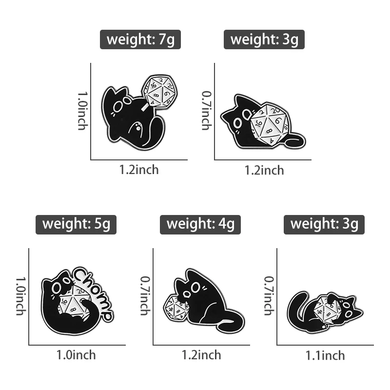 Cute Black Cat Playing Chomp Dice Enamel Pin Cosplay Game Inspiration Animal Kitten Brooch Lapel Badge Jewelry Gift for Friends