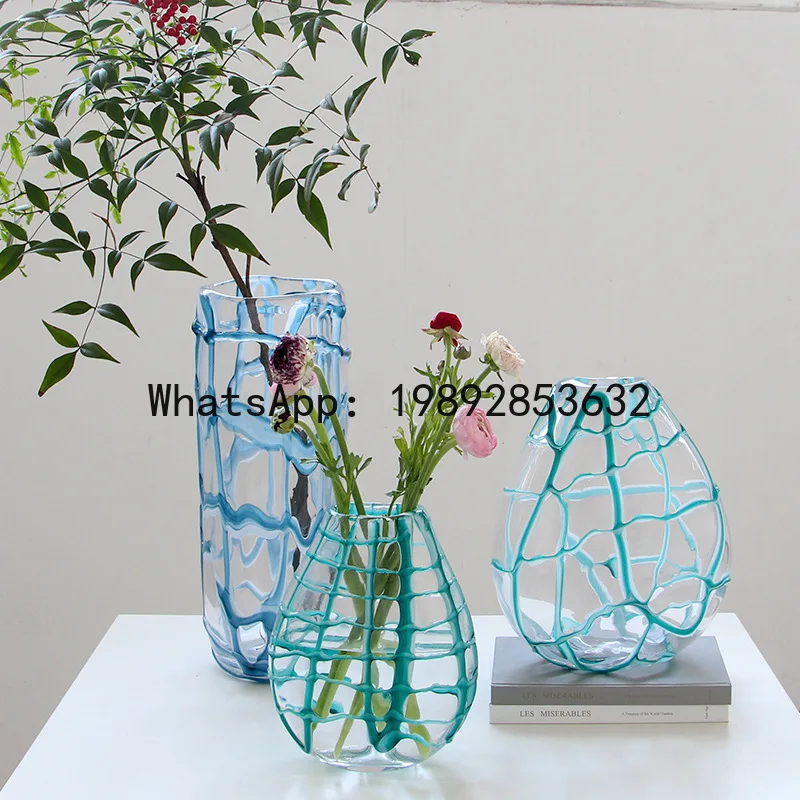 

Glass Vase Hand-wound Colorful Geometric Mesh Transparent Glass Bottle Hydroponics Terrarium Home Decoration Accessories