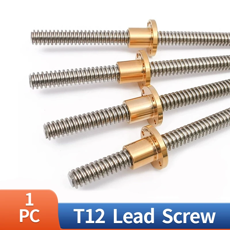 3D Printer T12 Lead Screw Length 100mm 200 300 400 450 500 600mm Picth 2mm Lead 2mm 4 8 10 12mm Trapezoidal Screw With Brass Nut