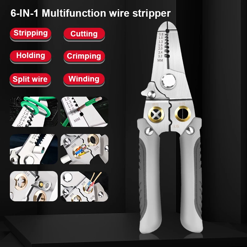 

Multifunction Wire Stripping Pliers Stainless Steel Electrician Pliers Wire Cutters Terminal Crimper Cable Spliter Cable Peeler