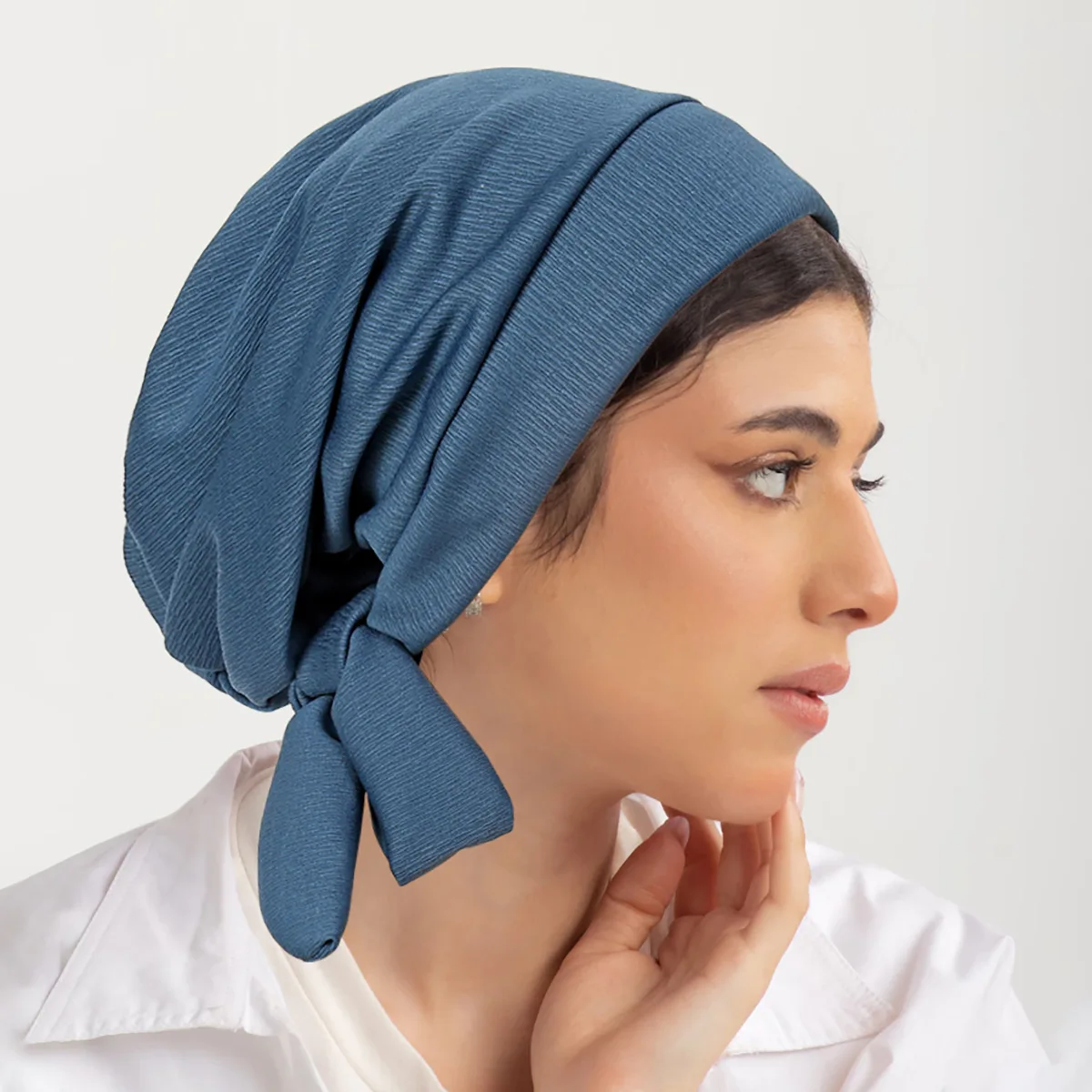 New Women Solid Color Pleated Long Tail Turban Hat Pre-tied Back Ramadan Chemo Hat Bandanas Elastic Breathable Head Wraps Cap