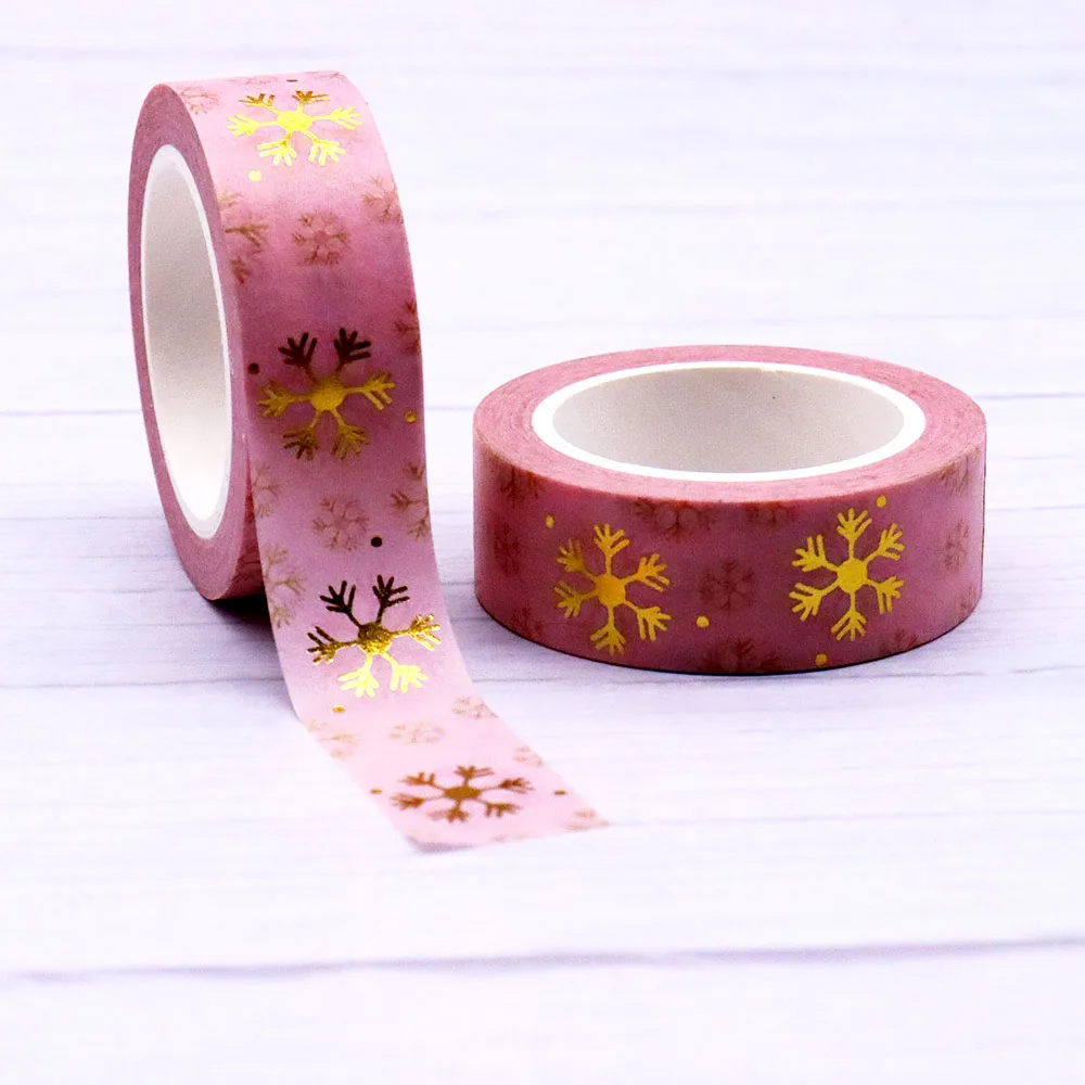 New 1PC 15mm*10m Gold Foil Pink Christmas Snow Decorative Washi Tape Organizer Scrapbooking Masking Tape Korean Stationery