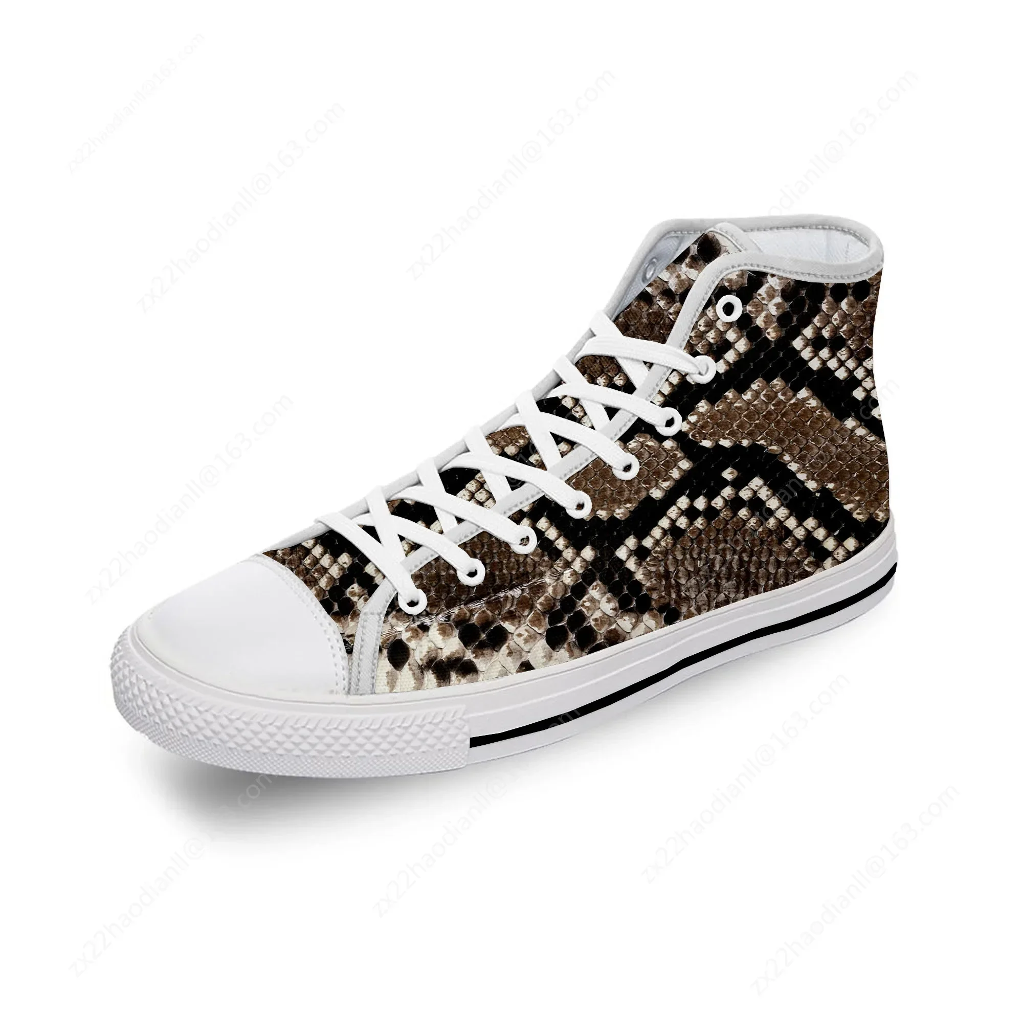 Animal Snake Skin Pattern Cool White Cloth Fashion 3D Print High Top Canvas Shoes Men Women Lightweight Breathable Sneakers
