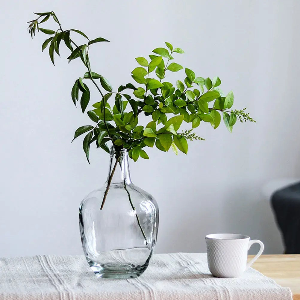 

Modern Transparent Glass Vase Small Mouth Large Belly Design Vivid Visual Effect Flower Arranging Container for Patio Restaurant