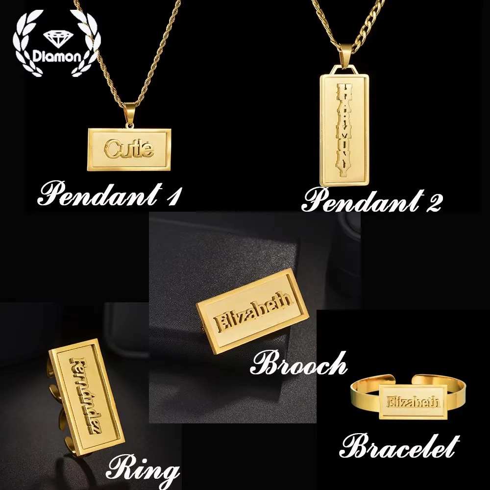 Diamon Custom Name Double Layer Welded Jewelry Set Stainless Steel Personalized Necklace Gift Elegant Engraved Matching Set