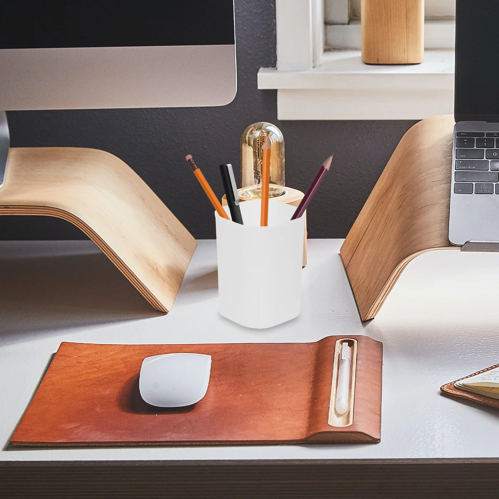 

Makeup Brush Holder Pen Holders Tool Container Storage Box Organizer White Abs Display Stand Office