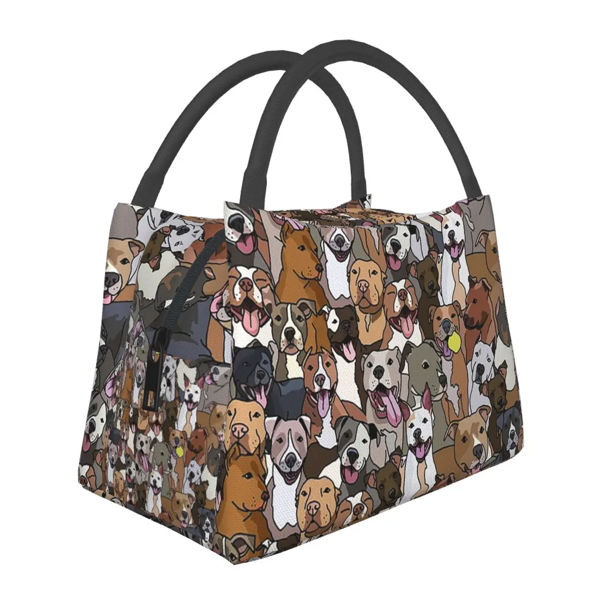 Pitbull Dog Pattern All The Mutts Lightweight Handheld Insulated Lunch Bag Aluminum Foil Liner for Adults Students Travel Picnic