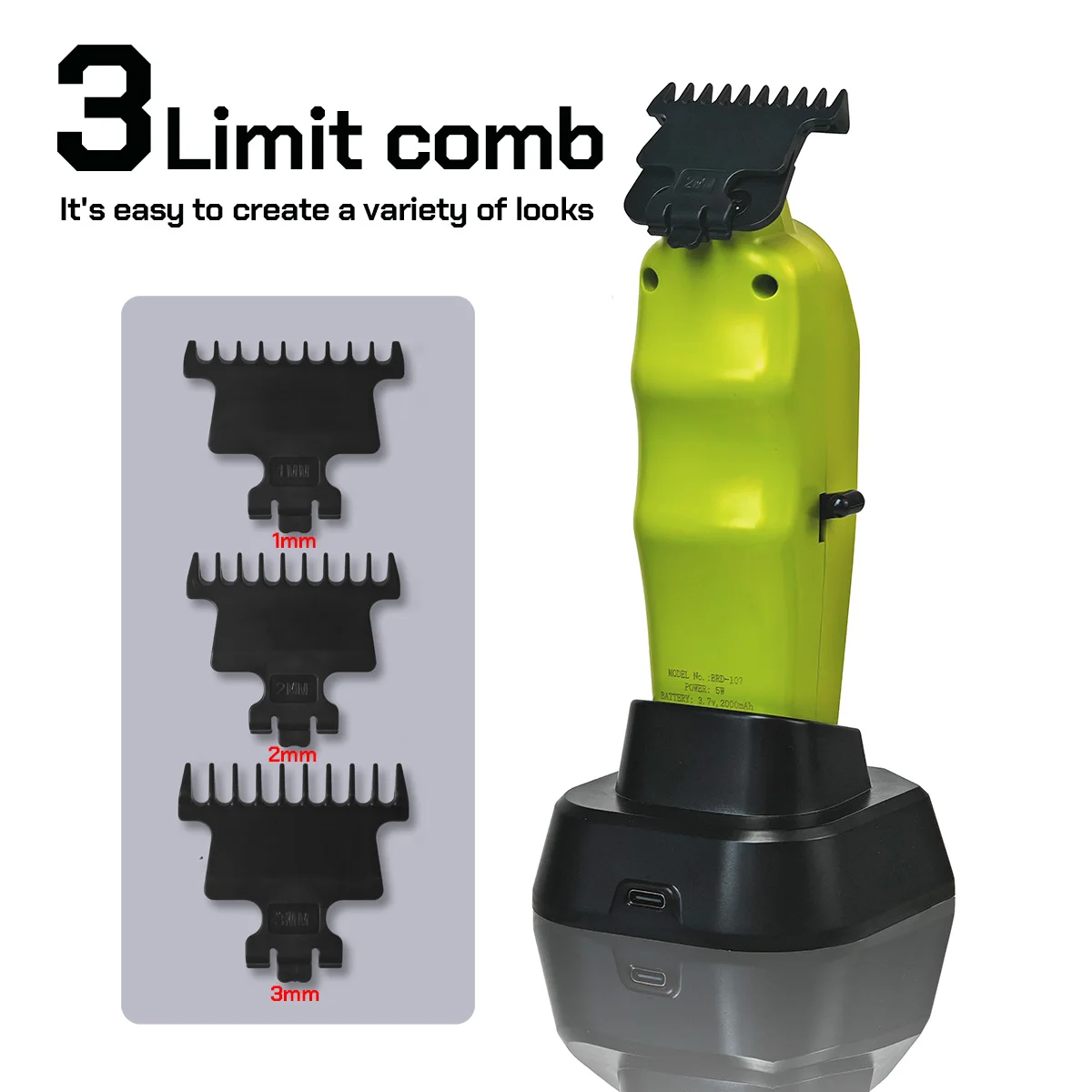 Professional Men's Hair Trimmer 0 Distance Adjustment DLC Blade 2000mAh 8000RPM Hair Clipper for Salon Barber BRDCLIP 107