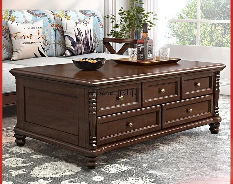 

*American all-log solid wood coffee table TV cabinet modern living room retro