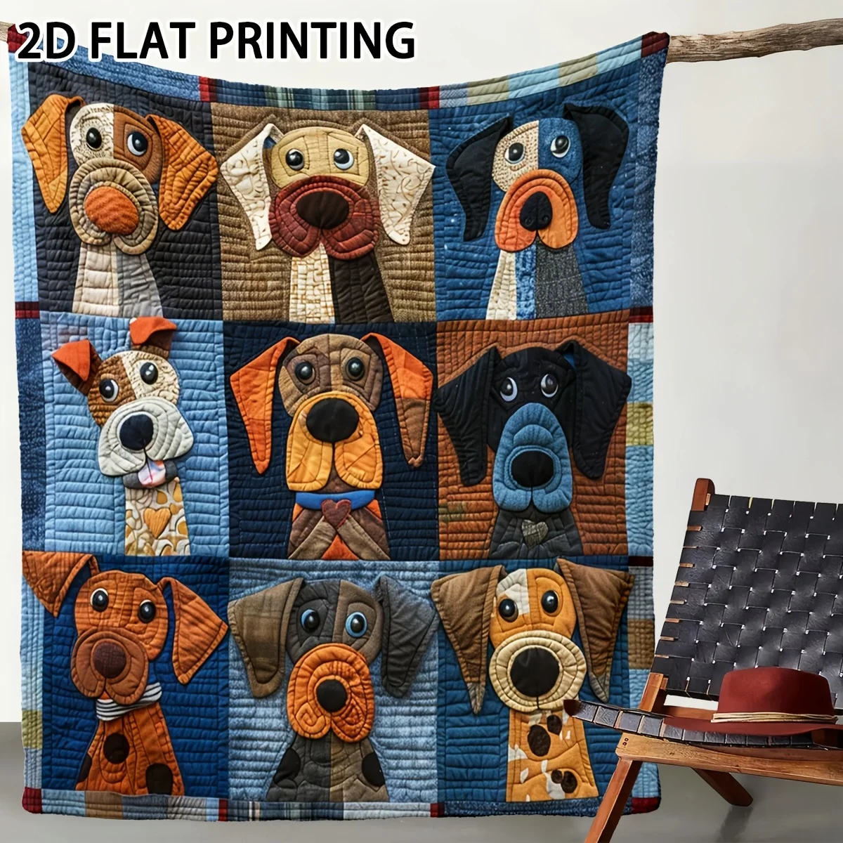 Blue Funny Dog Cozy Throw Blanket, Cute Puppy Pattern Couch Bed Warm Wrap for Nap, All Season Decor Gift