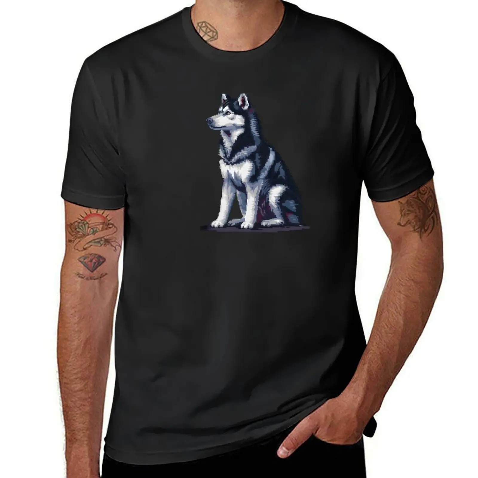 

Pixel Portrait Siberian Husky T-Shirt summer tops graphics Men's cotton t-shirt