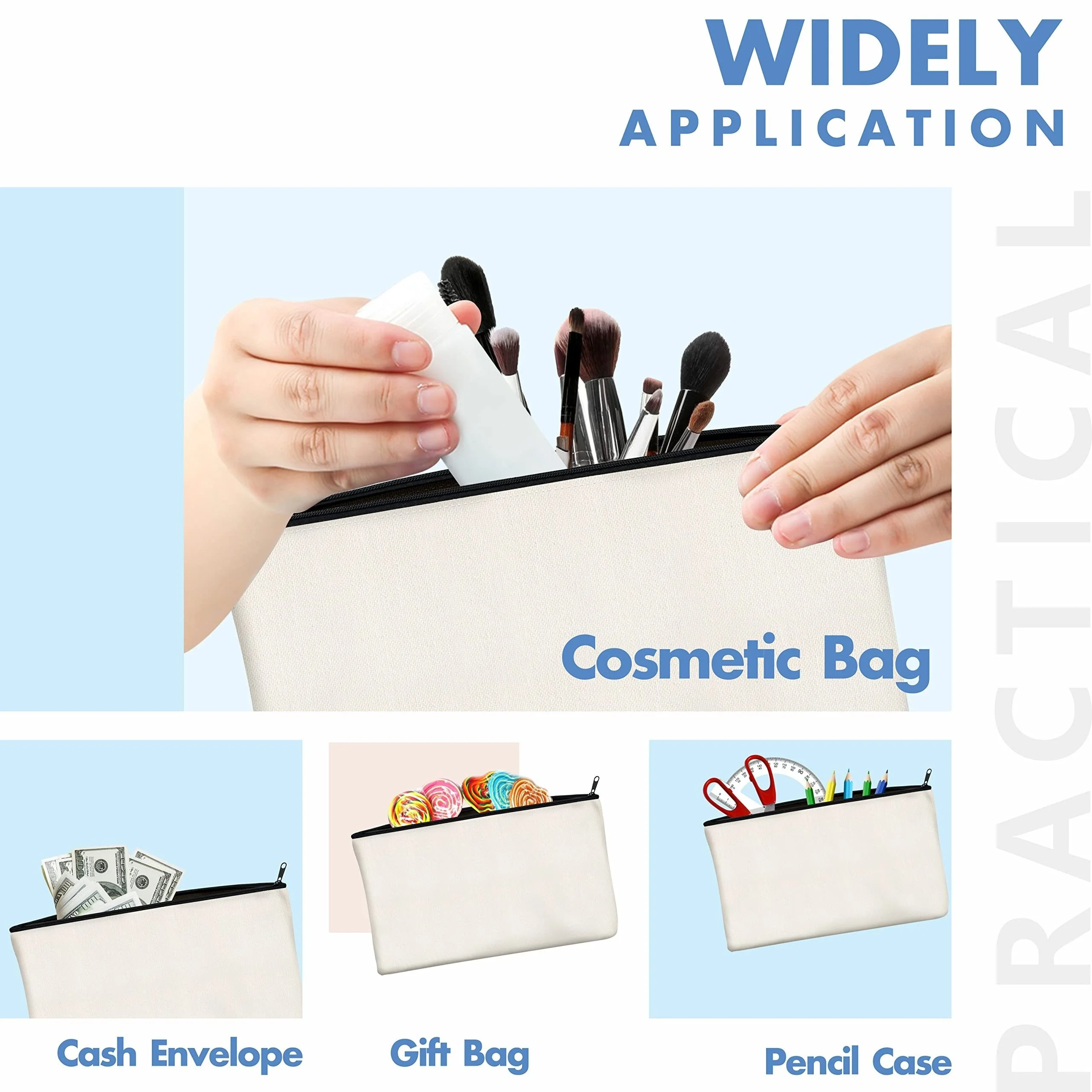 

20pcs Blank DIY Zipper Bags Craft Pouches for Makeup, Toiletries, and Stationery Storage,White with Zippers, Bag Accessories