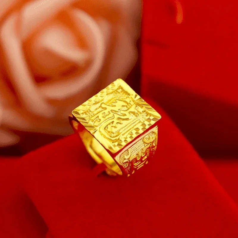 9999 24k real gold ring men's real gold finger ring men's gold  ring 999 jewelry adjustable for gift giving