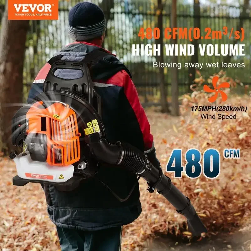 VEVOR Backpack Leaf Blower, 52CC 2-Cycle Leaf Blower for Leaf Cleaning, and Snow Removal