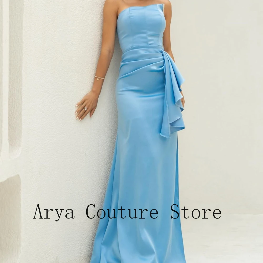 

Hot Sale Sky Blue Formal Dress One Shoulder Satin Draped Ruffle Detail Mermaid Maxi Gown Women Formal Evening Party Prom Dress