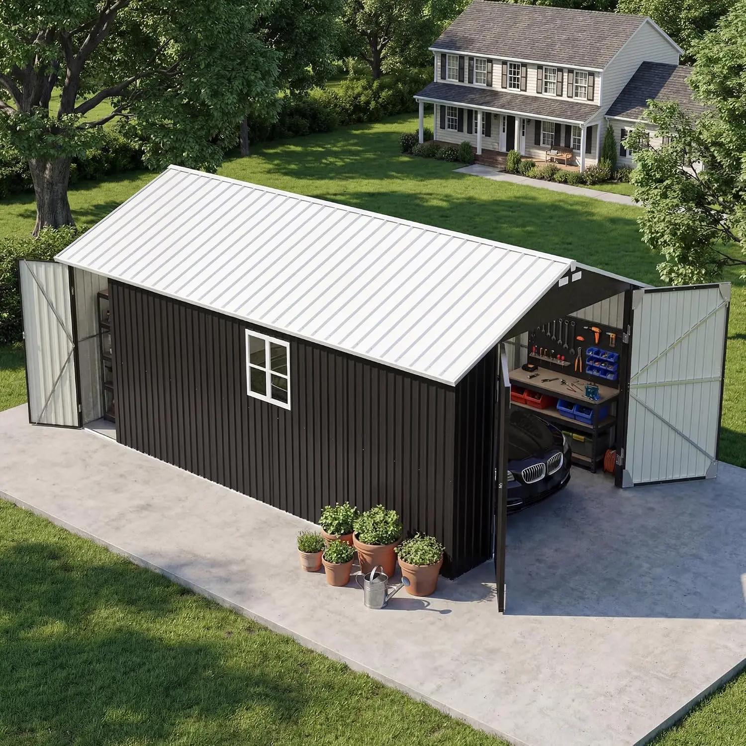 12x20 FT Enclosed Metal Carport, Large Heavy Duty Car Port with Reinforced Frame, All-Weather Garage Carports with, Customized
