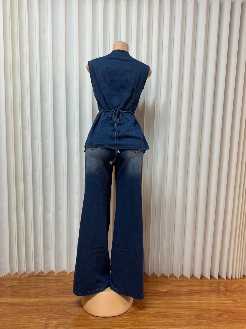 الشارع الشهير الدنيم 2 قطعة مجموعات النساء الزي الصيف ملابس النساء أكمام تانك القمم مستقيم الجينز بانت مجموعات ملابس رياضية غير رسمية