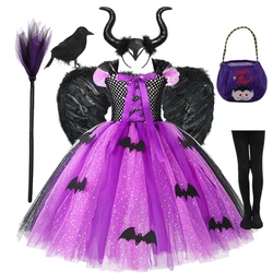 Halloween Maleficent Costume Cosplay for Kids Baby Children Girls Vampire Witch Clothes Girl Carnival Party Princess Gown Dress