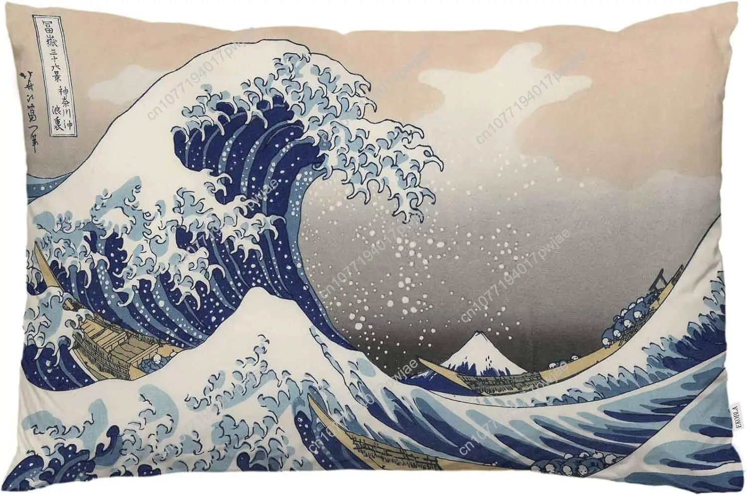

EKOBLA Throw Pillow Cover The Great Wave of Kanagawa Japanese Traditional Oriental Pattern Sea Waves Natural Decor Lumbar Pillow