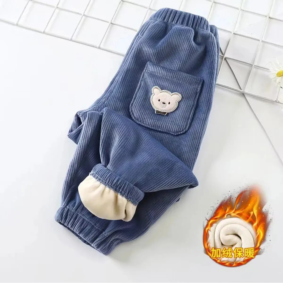 Spring Autumn Warm Kids Pants Girls Trousers Baby Boys Handsome Litter Bear Britches 0-8 Years Children Warm Casual Pants Pants