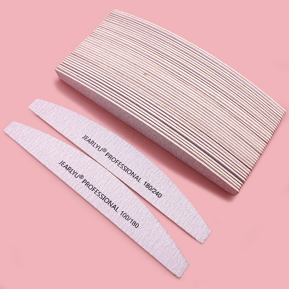 50pcs Reusable 100/180/240 Grit Nail Files Double Sided Wood Sandpaper Crescent Shaped Sanding Tool for Salon Manicure Pedicure