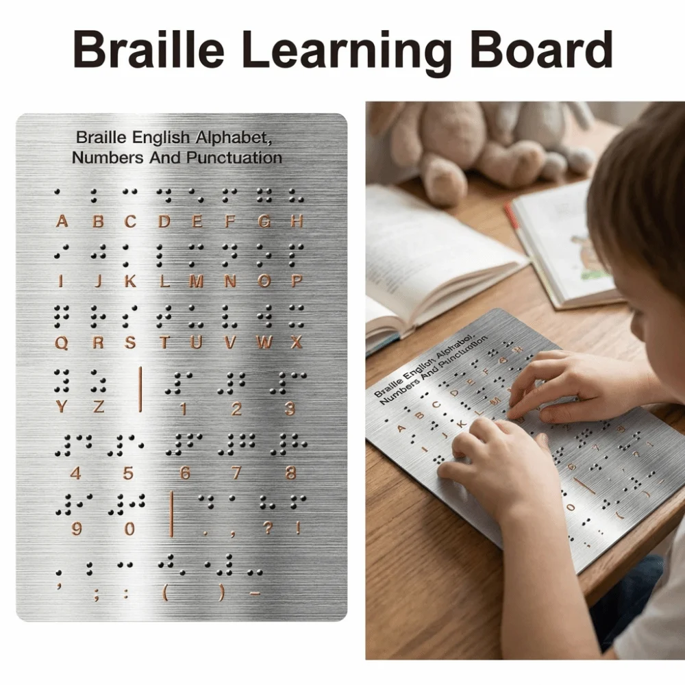 Aluminum Braille Alphabet Board Efficient with Raised Dots Tactile Letter Number Panel Portable Professional