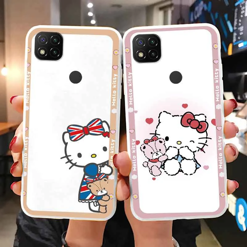 Funda de teléfono de dibujos animados para Xiaomi Redmi 9C NFC 10A niñas lindo anticaída Cinnamoroll Kuromi Hello Kitty funda de silicona a prueba de golpes tpu