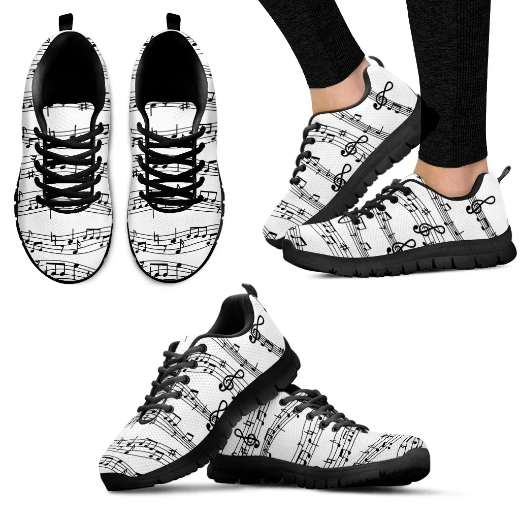 Custom Made Music Notes Prints 2022 Mesh Shoes Woman Spring Ladies Shoes Lace-Up Flats Sneakers Women Plus Size Footwear