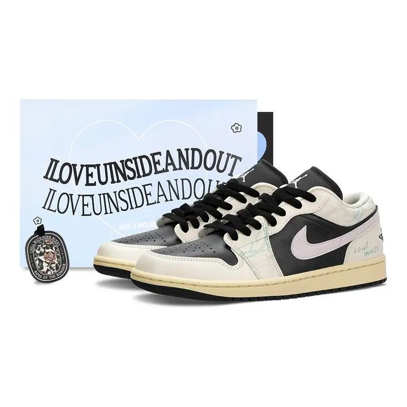 

【Customize】Air Jordan 1 Vintage Basketball Shoes Unisex Low-top Black/white/pink Sneakers shoes DC0774-001