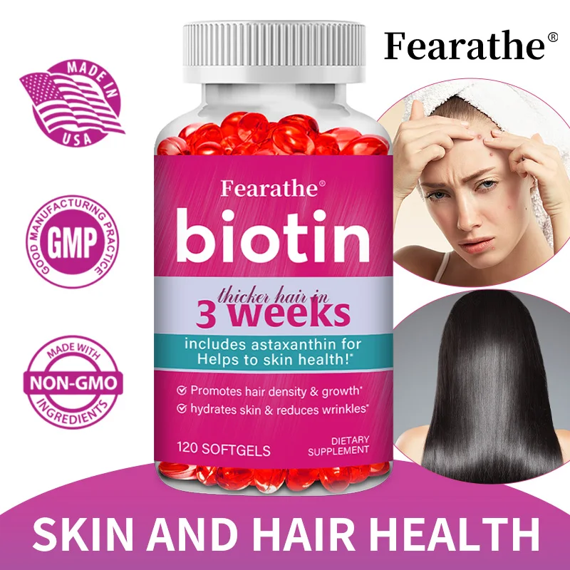 

Biotin Supplement - Contains Astaxanthin To Promote Hair Growth, Hydrate Skin, Reduce Wrinkles, and Promote Healthy Skin