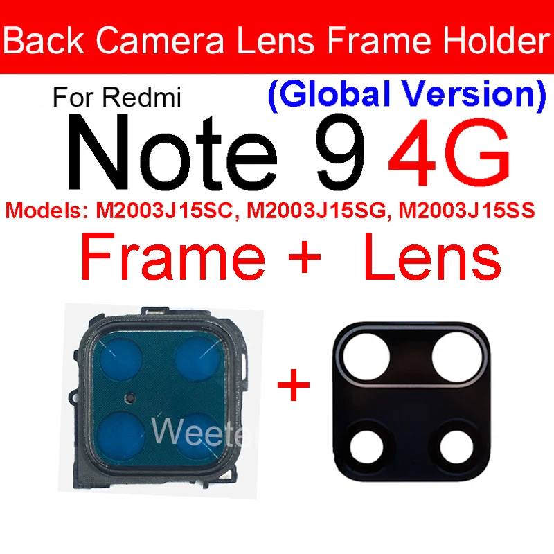 Main Rear Camera Glass Lens Frame Holder For Xiaomi Redmi Note 9 9s Note 9 Pro 5G Back Glass Lens Cover Adhesive Sticker Parts