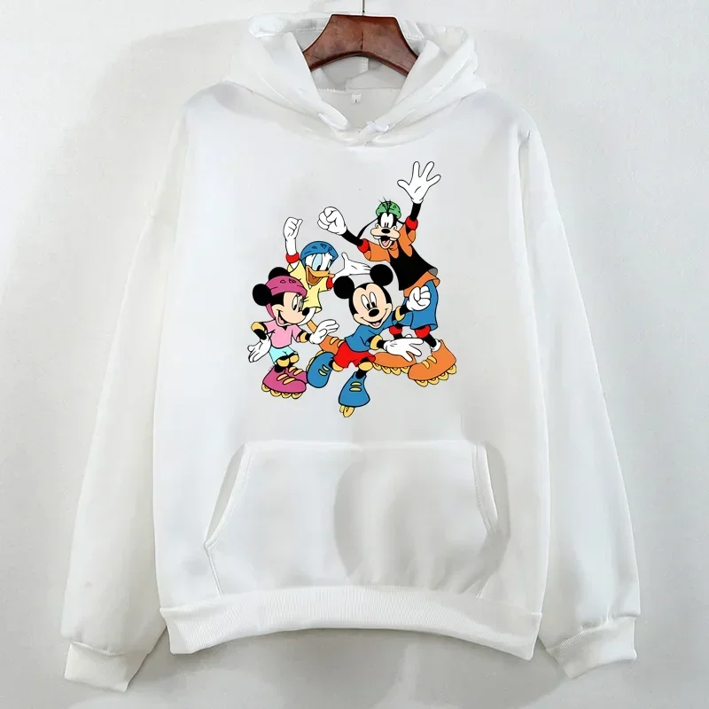 Autumn Winter Kawaii Disney Hoodie Cartoon Mickey and Stitch Printed White Hoodies Harajuku Casual O-Neck Pullover Sweatshirts