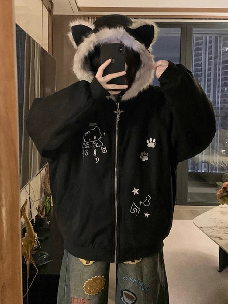 

Women's Embroidered Hooded Cotton Jaet Thiened Warm Fur Collar Coat Winter Faionable Casual Comfortable Loose Fit Coat