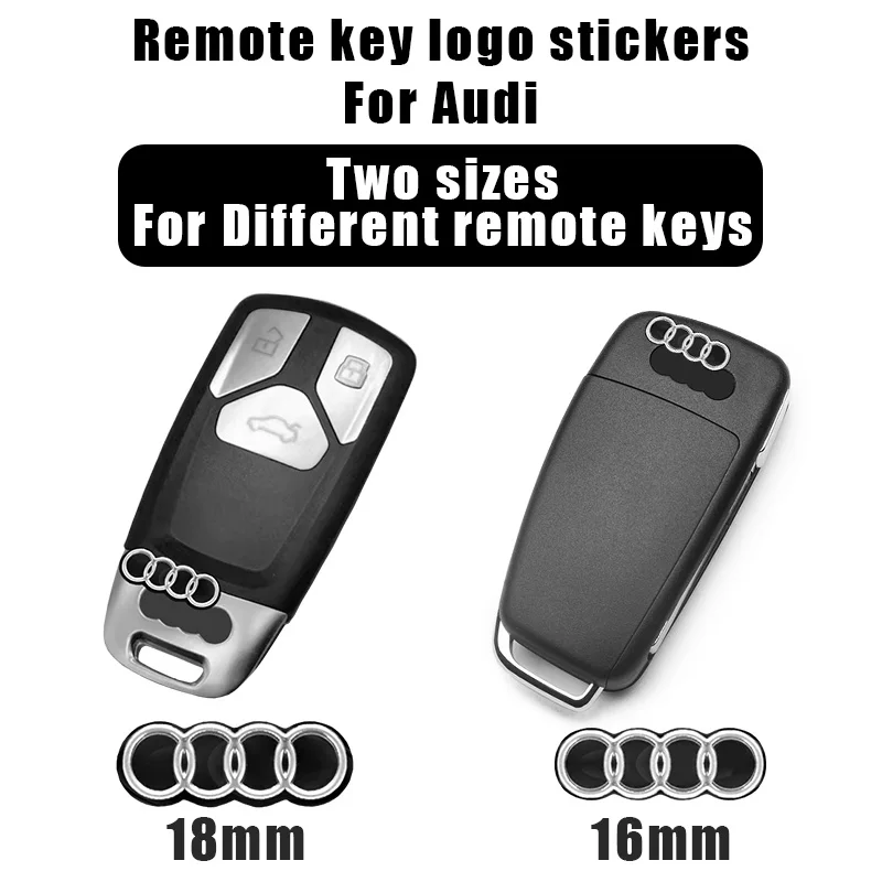 16/18mm Car Remote Key Sticker Aluminum Emblem Decoration Decal For Audi A1 A2 A3 A4 A5 A6 A7 A8 Q2 Q3 Q4 Q5 Q6 Q7 Q8 RS3 RS7 TT