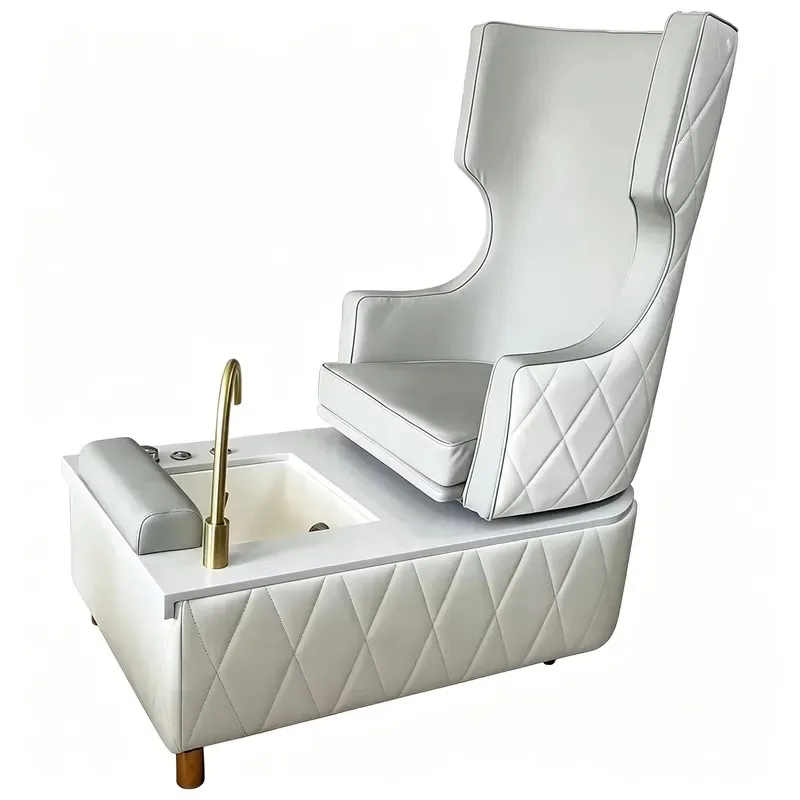 Pedicure Chair Luxury High Back Nail Art Spa Chair Foot Therapy Station with Sink Gold Faucet Nail Salon Furniture