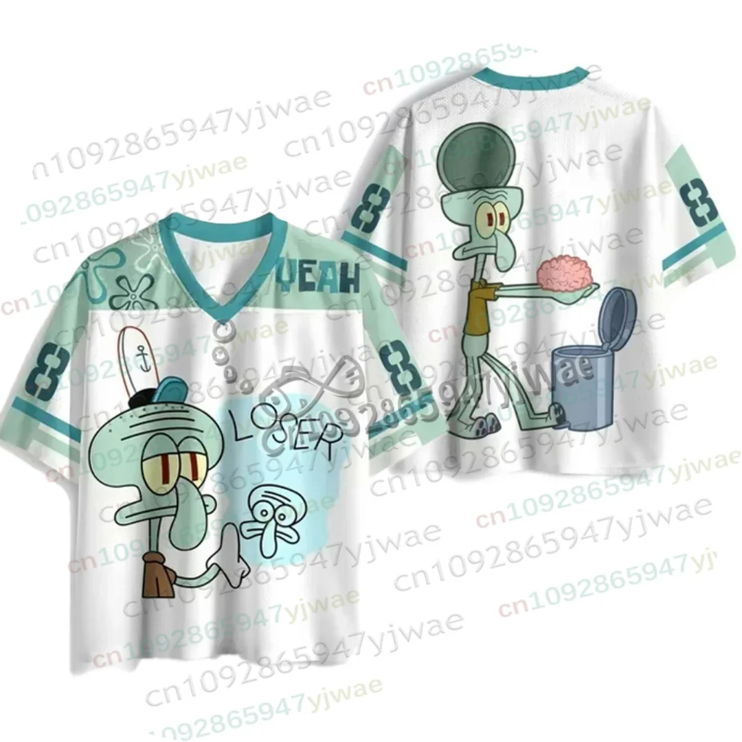 Autumn New Men's Women's Short Sleeve TShirt Squidward Cartoon Print Quick drying V-neck Casual Streetwear Harajuku Sport Tshirt