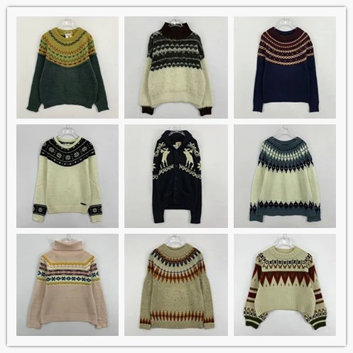 

Vintage Nordic Sle Color Blo Sweater ex Long Sve round Ne Knitwear Warmth Heat Fem M Spring Autumn Winter