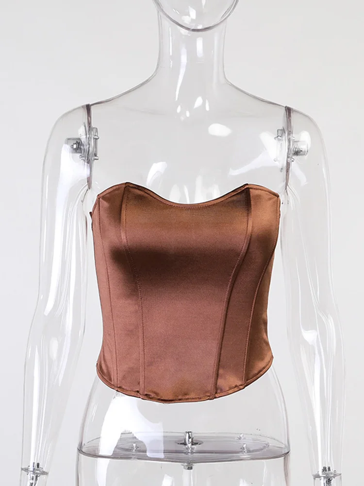 Corset moulant sans bretelles pour femme, tube en Y, fibre solide, haut court, décontracté, élégant, sexy, été, 2024