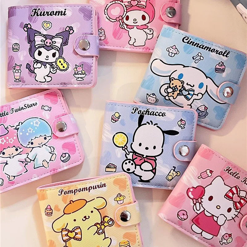 Sanrio Kawaii Kuromi Hello Kitty Wallet Anime Pu Coin Purse Children My Melody Cinnamoroll Purse Girls Pochacco Pompom Purin Bag