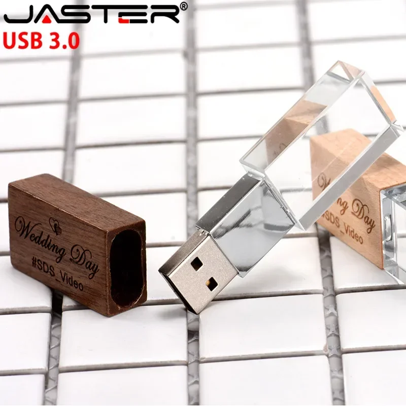 Crystal Wooden Box USB 3.0 Flash Drive 4GB 8GB 16GB 32GB 64GB 128GB Photography Gifts Pen Drives Custom LOGO Memory Stick U Disk