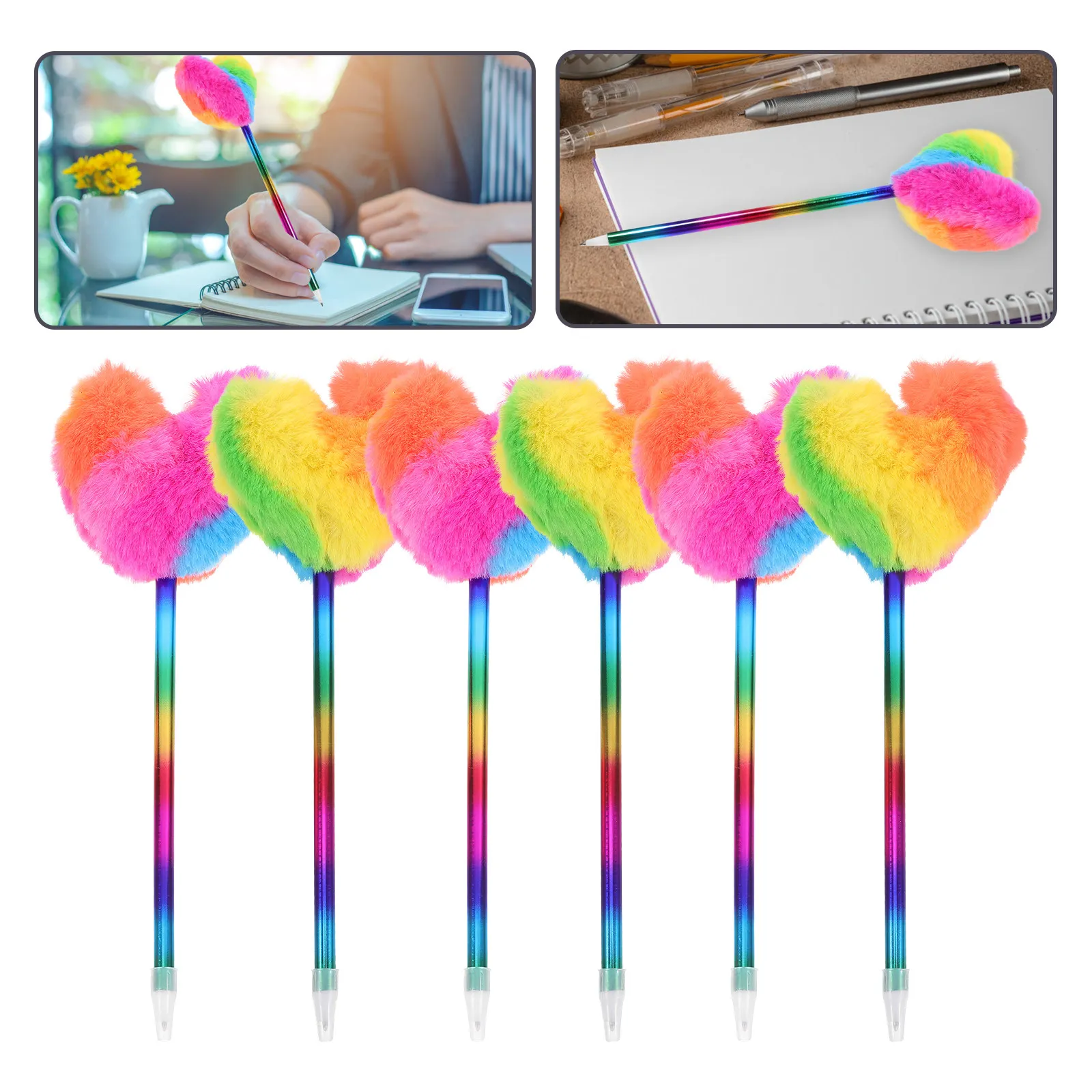 

6Pcs Heart-Shaped Pom Pom Ballpoint Pen Cute Writing Tool for Students Artists Professionals Smooth Ink Comfort Grip Novelty Pen